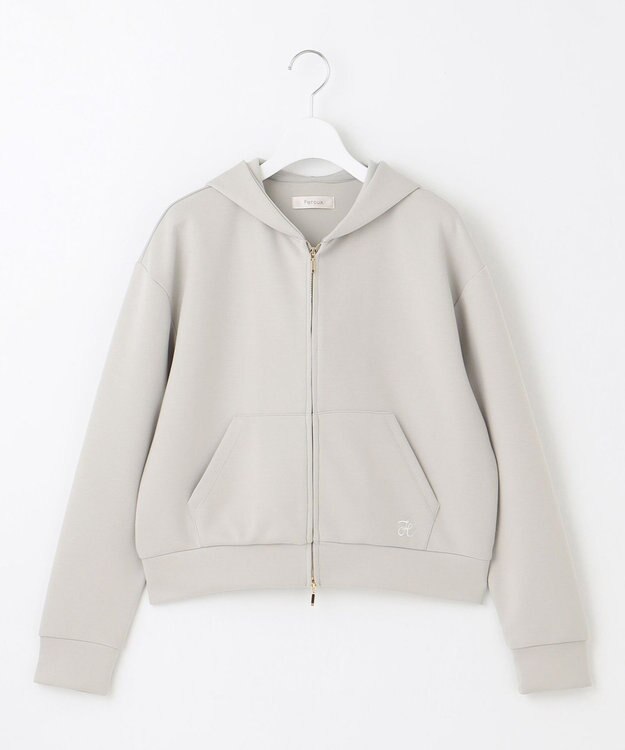 Feroux 【洗える】ダブルジップダンボールロゴ パーカー ライトグレー系