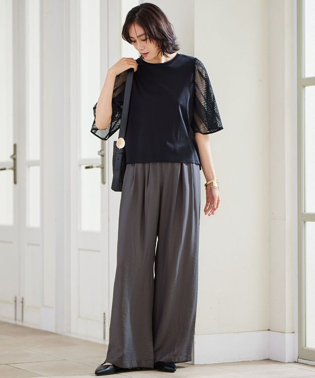 自由区 【カタログ掲載・セットアップ対応・接触冷感・UVケア・洗える】エアリーツイルワイド パンツ バーント