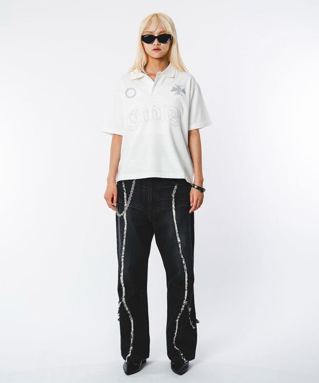 WEGO 【ユニセックス着用ITEM】ブリーチグラフィックポロシャツ（SS） ホワイト