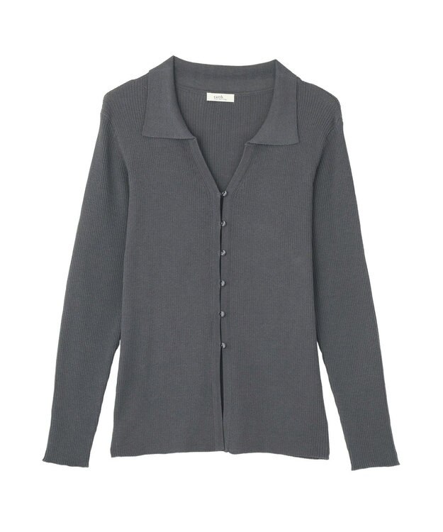 earth music&ecology スキッパー衿リブカーディガン Charcoal Gray