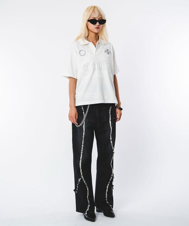 WEGO 【ユニセックス着用ITEM】ブリーチグラフィックポロシャツ（SS） ホワイト