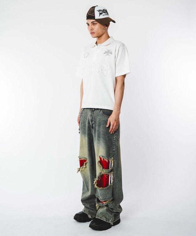 WEGO 【ユニセックス着用ITEM】ブリーチグラフィックポロシャツ（SS） ホワイト