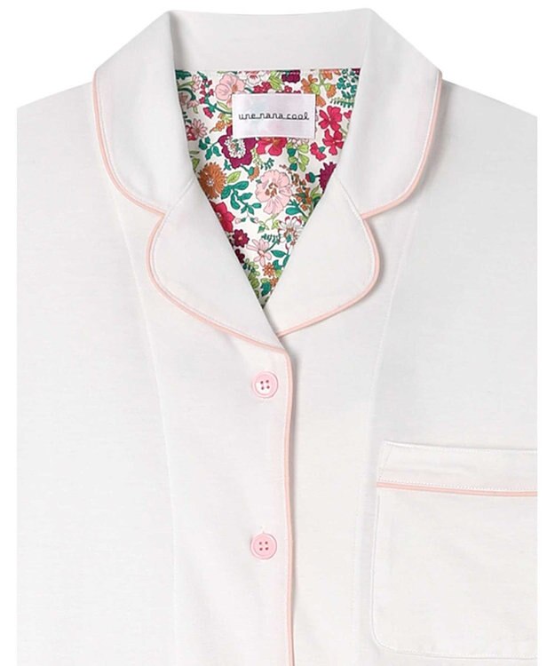 une nana cool 【綿100%】スビン天竺 半袖開襟パジャマ MADE WITH LIBERTY FABRIC ホワイト