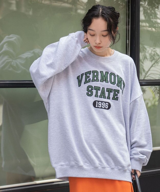 WEGO ヘビーウエイト刺繍グラフィックプルオーバー グレー