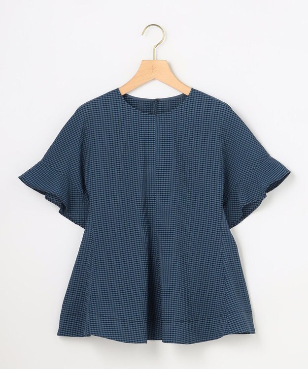 組曲 【先行予約】サッカーギンガムチェック ペプラムブラウス ブルー系3