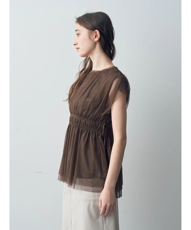 YECCA VECCA チュールギャザーブラウス Brown