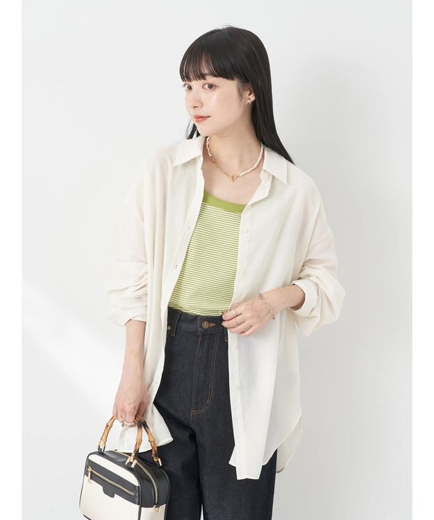 earth music&ecology シアーボーイズライクシャツ Off White