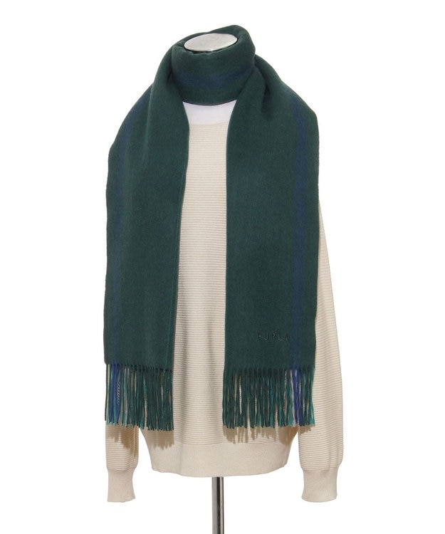 MOONBAT FURLA(フルラ）ウール100％ オンブレー カラーブロック ストール ダークグリーン