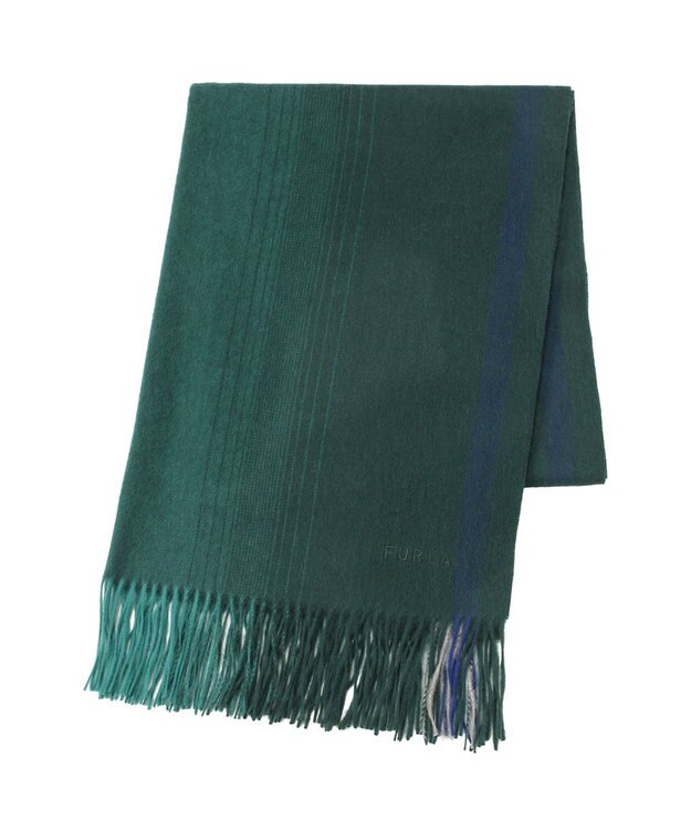 MOONBAT FURLA(フルラ）ウール100％ オンブレー カラーブロック ストール ダークグリーン