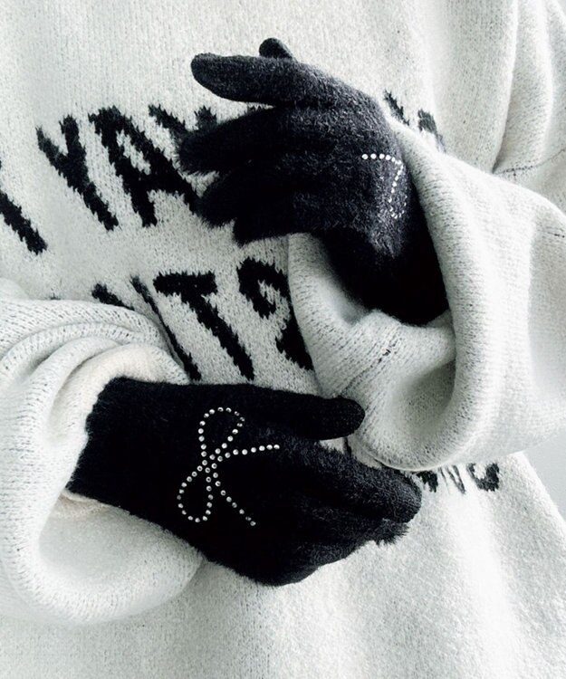 WEGO 【手袋】リボンラインストーングローブ ブラック