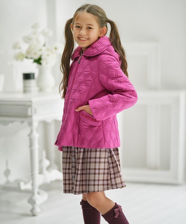 組曲 KIDS 【110-140㎝】中綿キルト コート ラズベリー系
