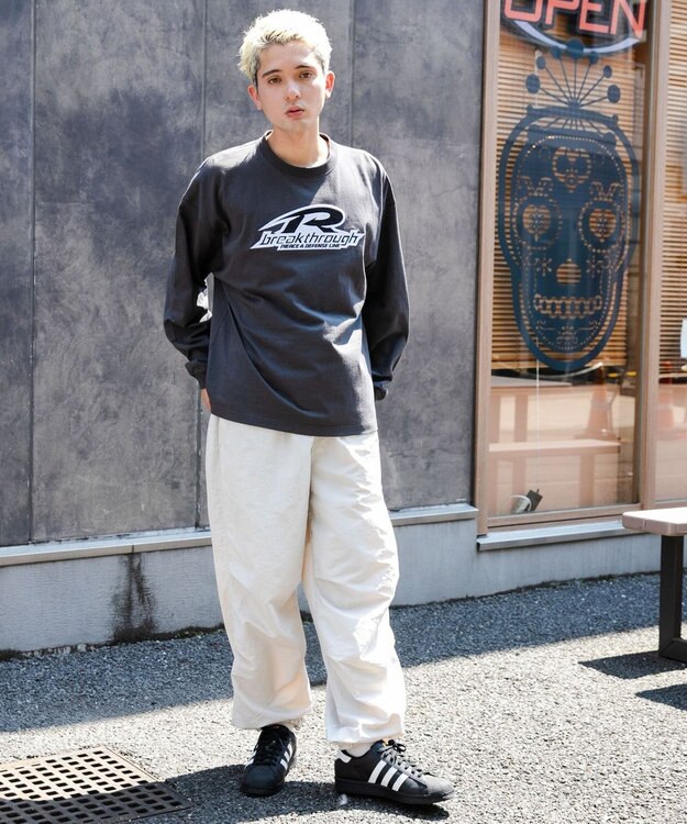 WEGO 【ウエストゴム/手洗い可】ナイロン　トラックパンツ ライトグレー