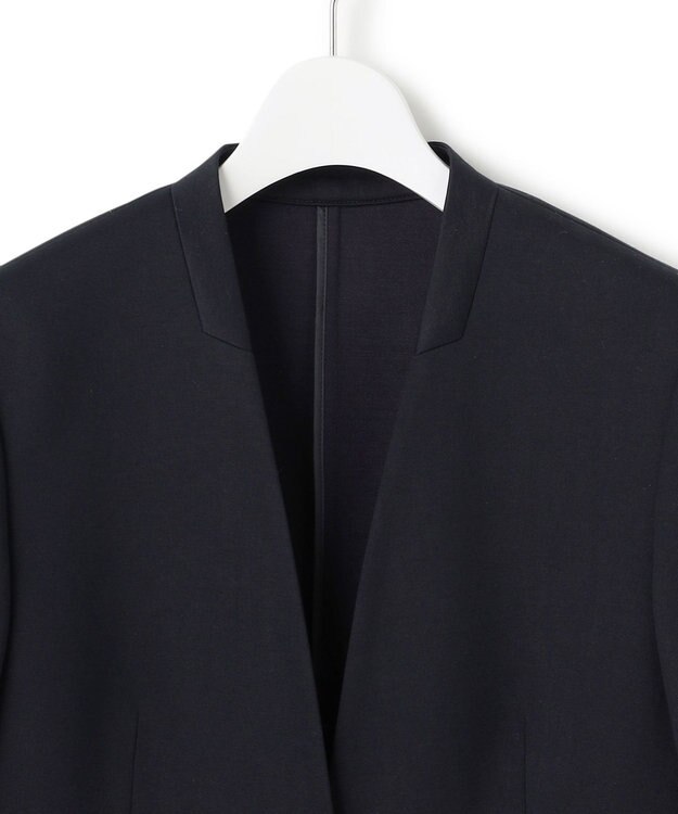 23区 【セットアップ対応/洗える】トリアセジャージー ノーカラージャケット ネイビー系