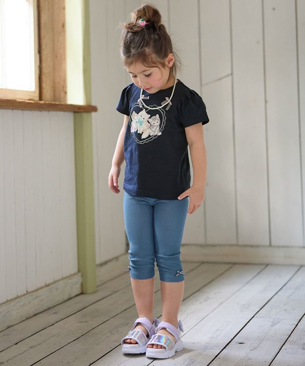 ANY KIDS ネックレス付き ネコTシャツ ネイビー