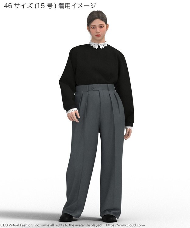 23区 L 【洗える】エンブロイダリーニット ブラック系