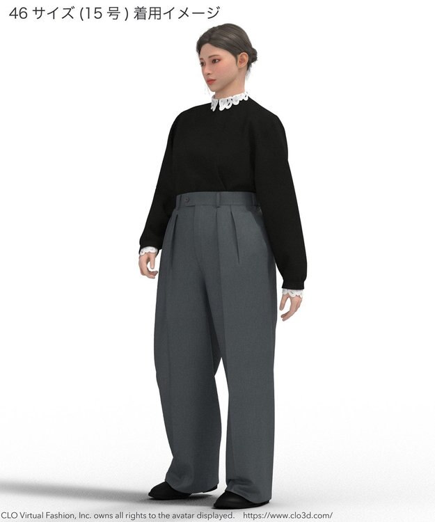 23区 L 【洗える】エンブロイダリーニット ブラック系