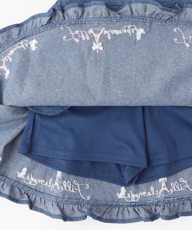 ANY KIDS 裾 ロゴ刺繍 スカパン デニムブルー