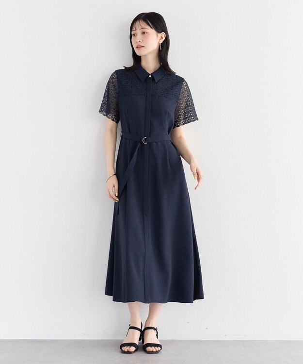 YECCA VECCA レース切替ワンピース Gray Beige