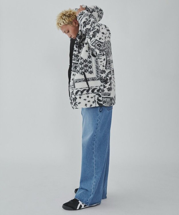 WEGO ボアパターンフードブルゾン ホワイト