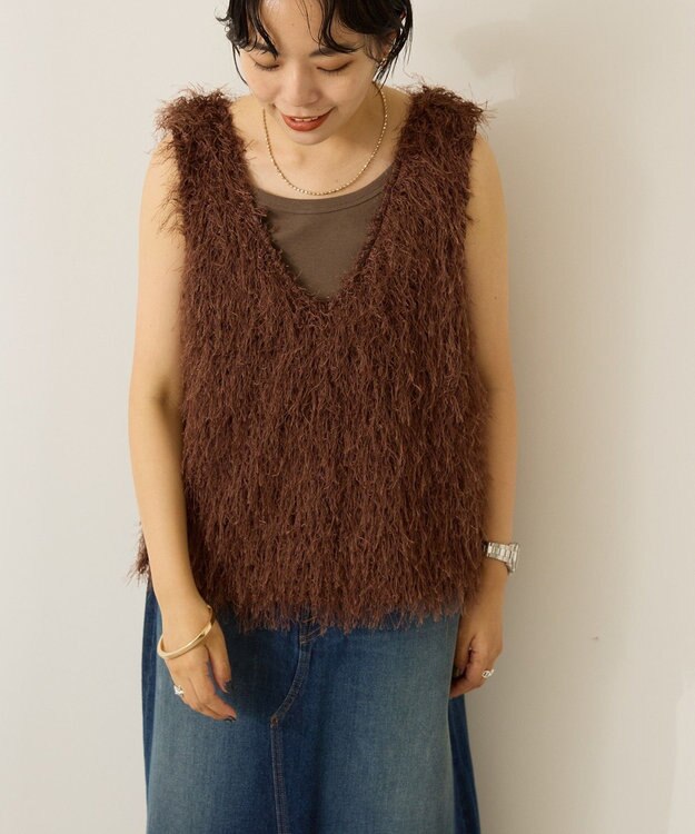 AMERICAN HOLIC 【前後2way】サイドスリットシャギーベスト Brown