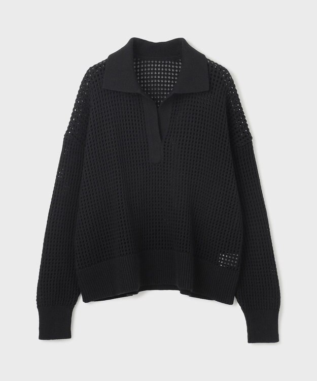 GRACE CONTINENTAL メッシュVネックニットトップ ブラック