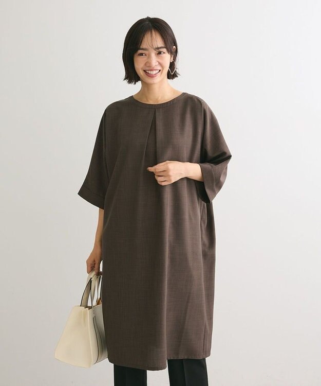 Green Parks 前後２ｗａｙ　ミディ丈タックワンピース Brown