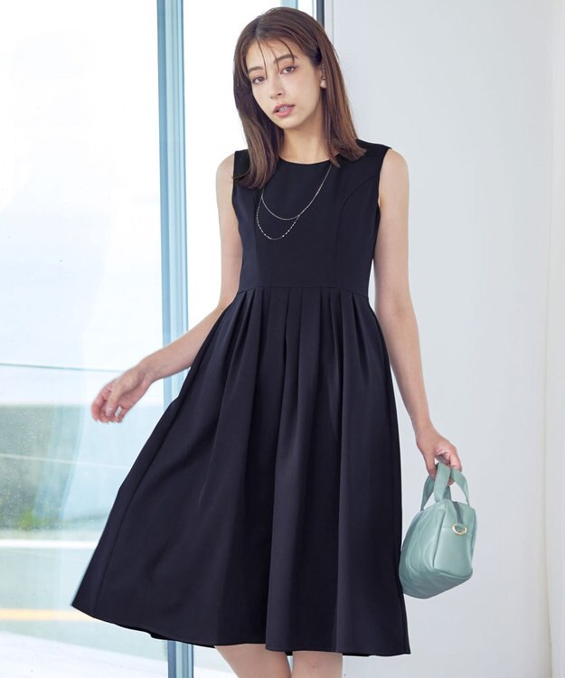 Tiaclasse 【洗える】タックフレアワンピース ネイビー