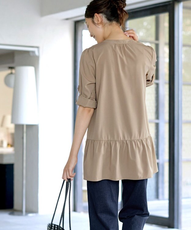 Tiaclasse 【選べる2Type】スキッパーシャツチュニック 長袖ベージュ