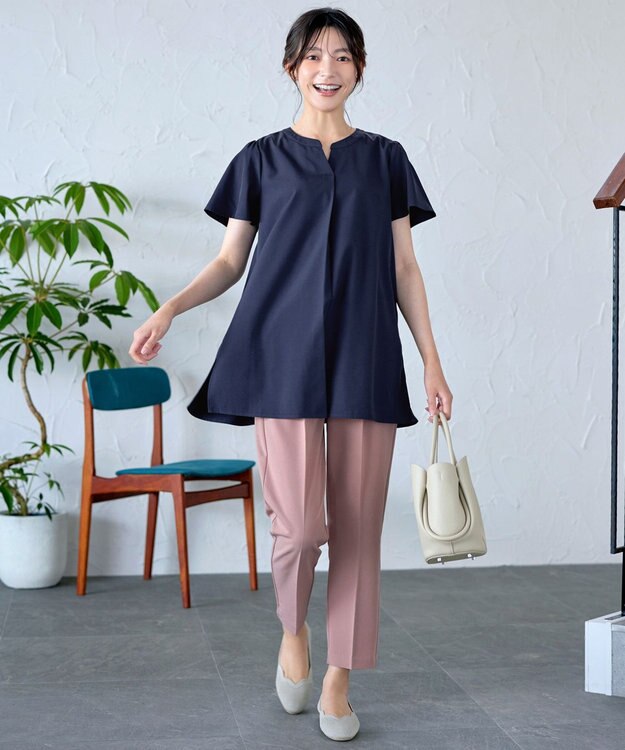 Tiaclasse 【選べる2Type】スキッパーシャツチュニック 半袖ネイビー