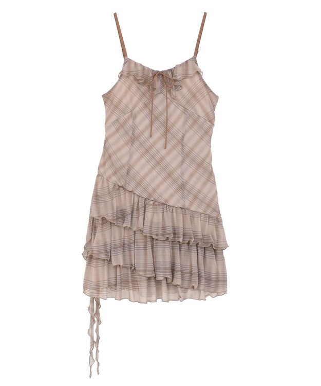 earth music&ecology フロントリボンチェックミニキャミワンピース Check Brown