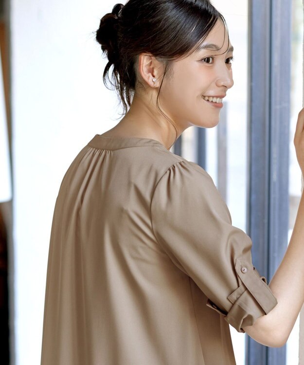 Tiaclasse 【選べる2Type】スキッパーシャツチュニック 長袖ベージュ