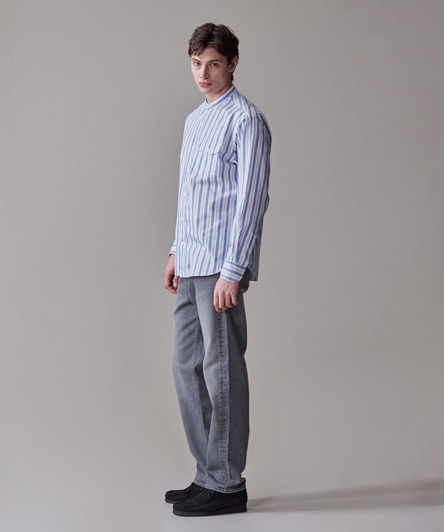 J.PRESS MEN 【SOMELOS】マルチストライプ バンドカラーシャツ ブルー系1