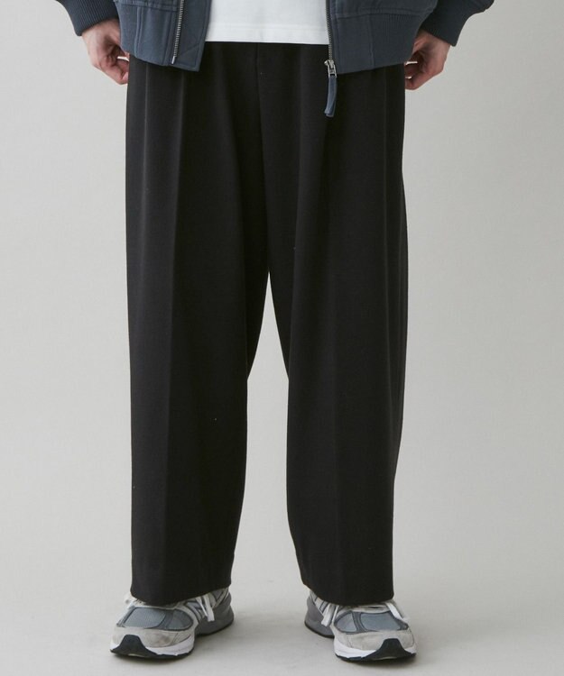 WEGO 起毛TR ワイドストレートスラックス ブラック