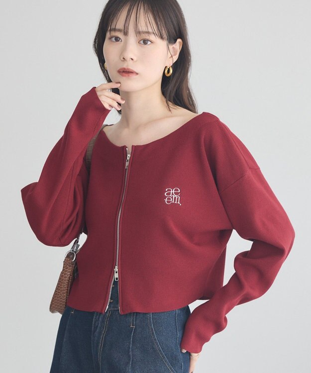 earth music&ecology ダブルジップロゴニットプルオーバー Bordeaux