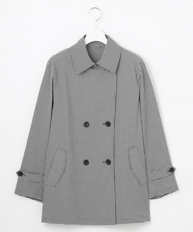 J.PRESS LADIES S 【洗える】Lightストレッチギンガム ダブル トレンチコート ブラック×ライトグレーギンガム系