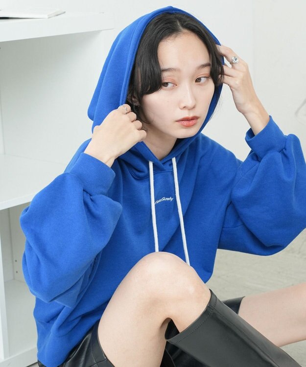 WEGO 配色ロゴデザインショートパーカー ブルー