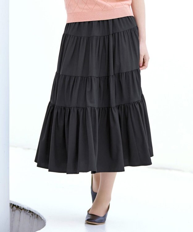 Tiaclasse 【洗える】ティアードフレアスカート ブラック