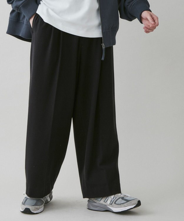 WEGO 起毛TR ワイドストレートスラックス ブラック