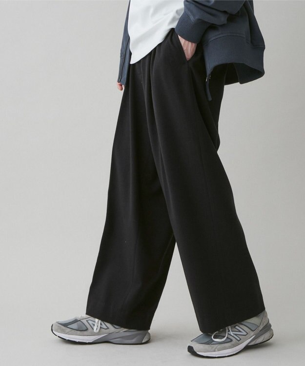WEGO 起毛TR ワイドストレートスラックス ブラック