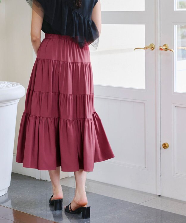 Tiaclasse 【洗える】ティアードフレアスカート レッド