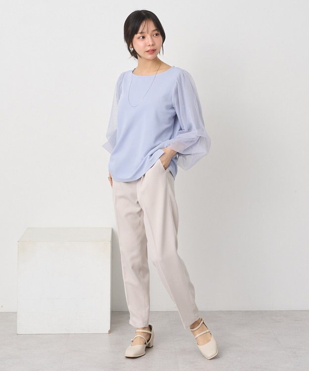 earth music&ecology キラキラストーンパールチュールスリーブプルオーバー Gray