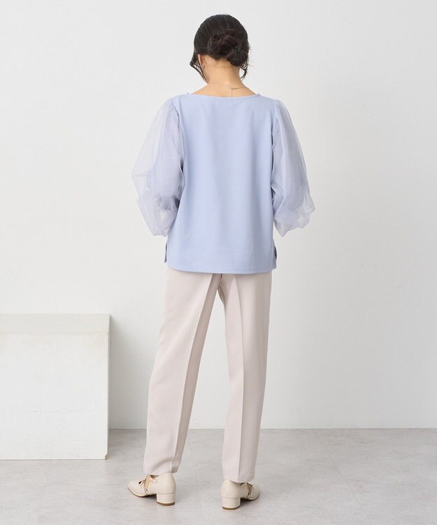 earth music&ecology キラキラストーンパールチュールスリーブプルオーバー Gray