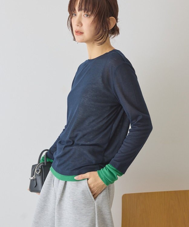 AMERICAN HOLIC 配色シアーレイヤードプルオーバー Green