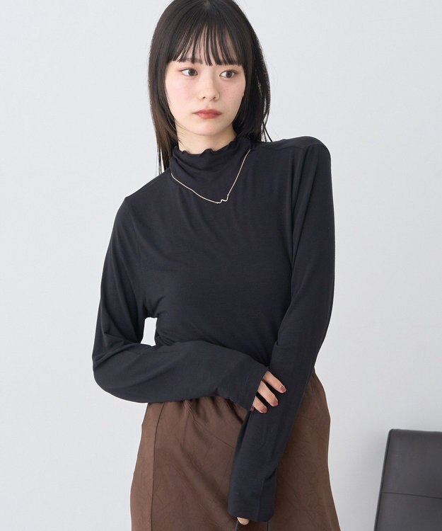 earth music&ecology 【吸湿発熱】あったかフェミニンインナー(シアーハイネック) Black