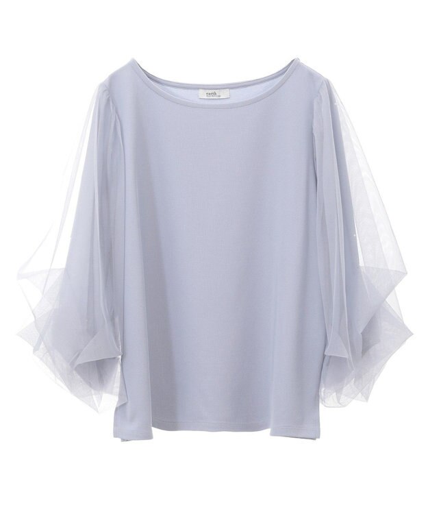 earth music&ecology キラキラストーンパールチュールスリーブプルオーバー Gray