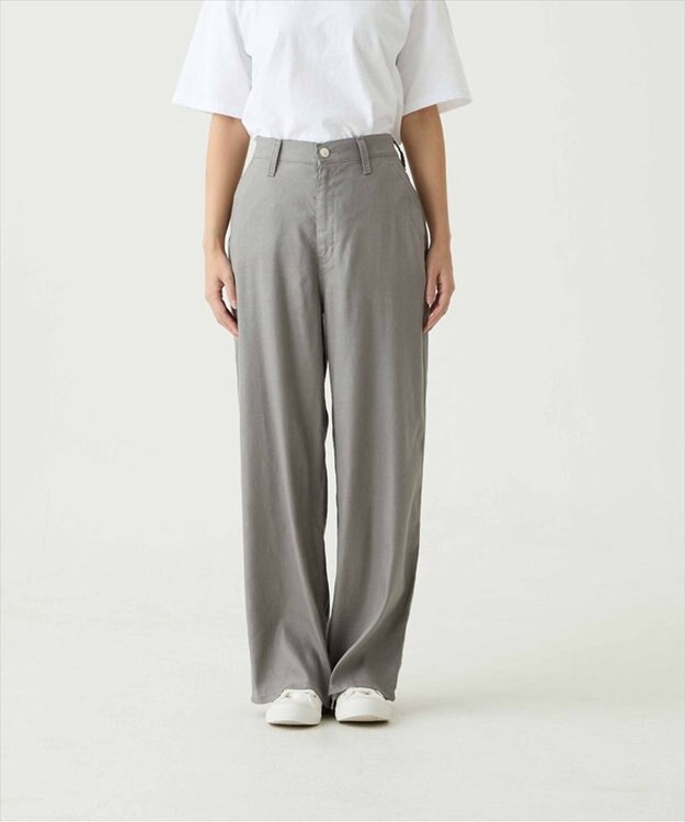 caqu linen rayon stretch wide pants リネンレーヨンストレッチワイドパンツ gray