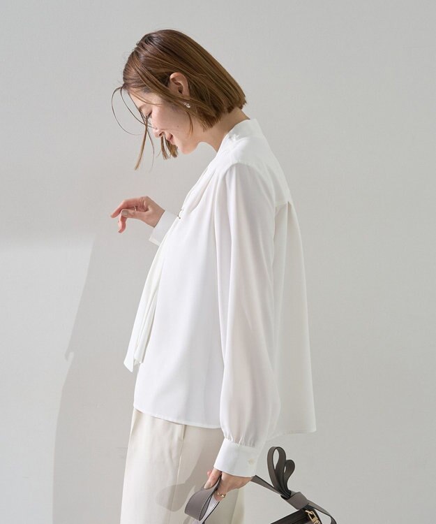 YECCA VECCA スカーフリング付きボウタイブラウス Off White