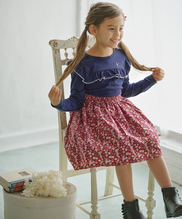 組曲 KIDS 【110-140cm】プチフルール カットソー ネイビー系