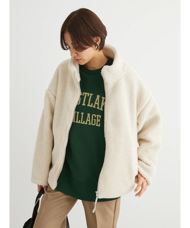 Green Parks スタンドカラーボアブルゾン Ivory