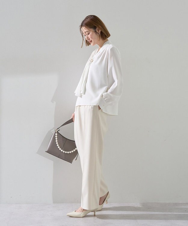 YECCA VECCA スカーフリング付きボウタイブラウス Off White